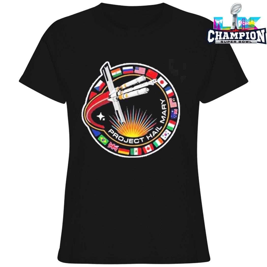 Hail Mary Spaceship With Nation Flags Mission Patch Shirt