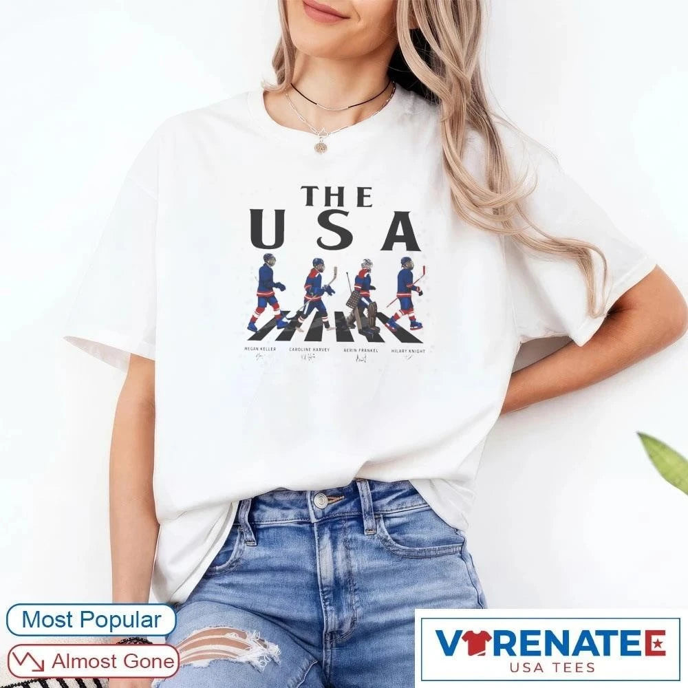 Official 2026 Olympic Winter Games USA Women Ice Hockey Walking Road Signatures T-Shirt