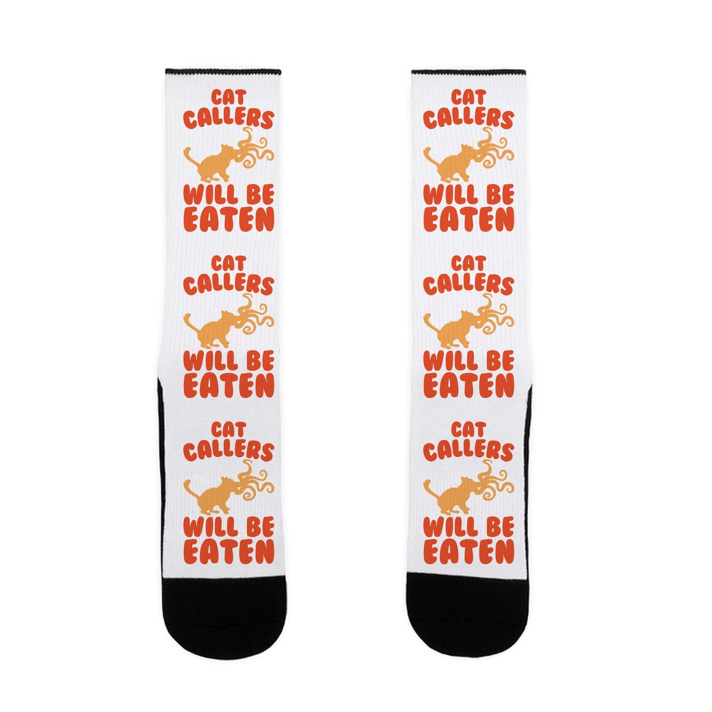 Cat Callers Will Be Eaten Parody White Print Socks
