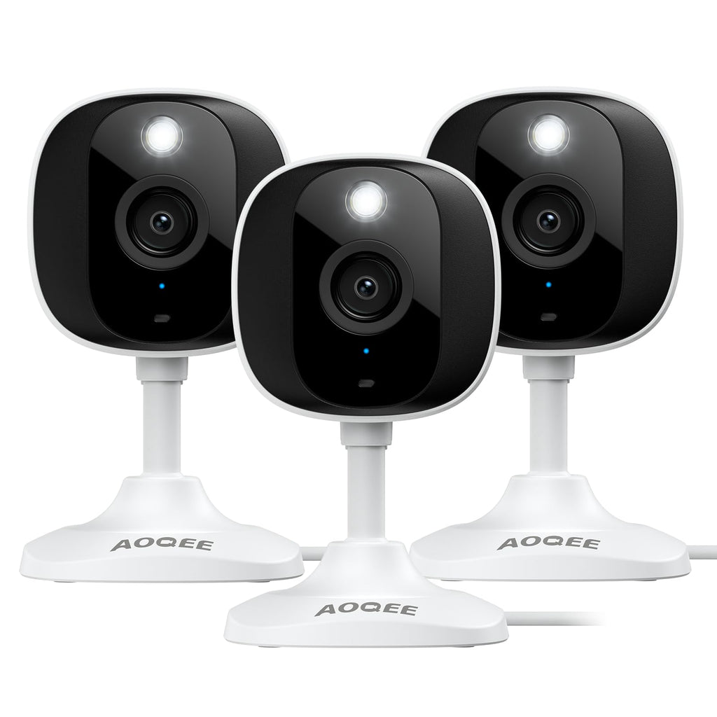 AOQEE 2K Cameras for Home Security-Outdoor/Indoor Camera for Dog/Cat/Pet/Nanny/Baby/Elderly, Color Night Vision, White Light, Siren, 24/7 SD Recordings, Works with Alexa, Plug in (C1-White-2pack-2.4G)