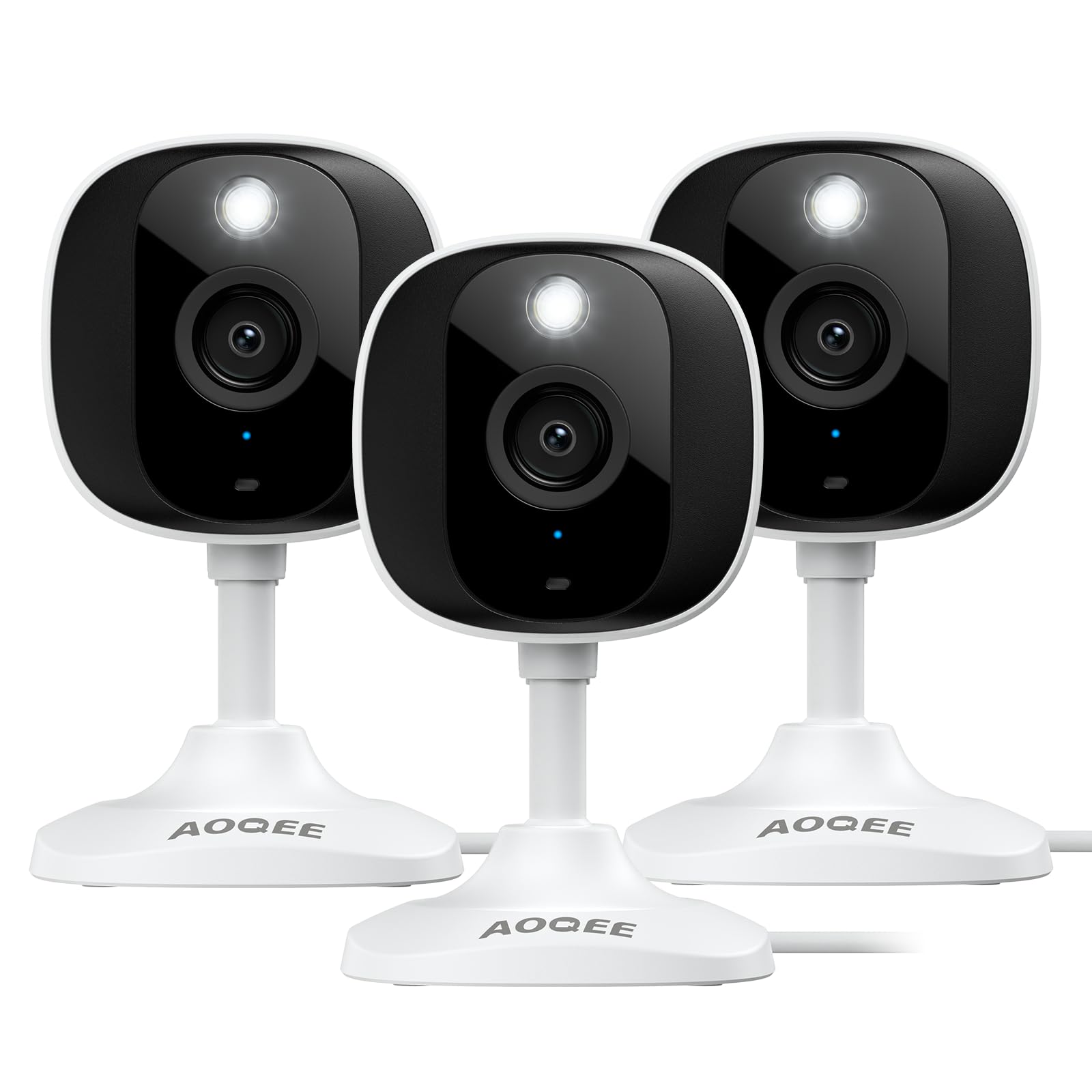 AOQEE 2K Cameras for Home Security-Outdoor/Indoor Camera for Dog/Cat/Pet/Nanny/Baby/Elderly, Color Night Vision, White Light, Siren, 24/7 SD Recordings, Works with Alexa, Plug in (C1-White-2pack-2.4G)