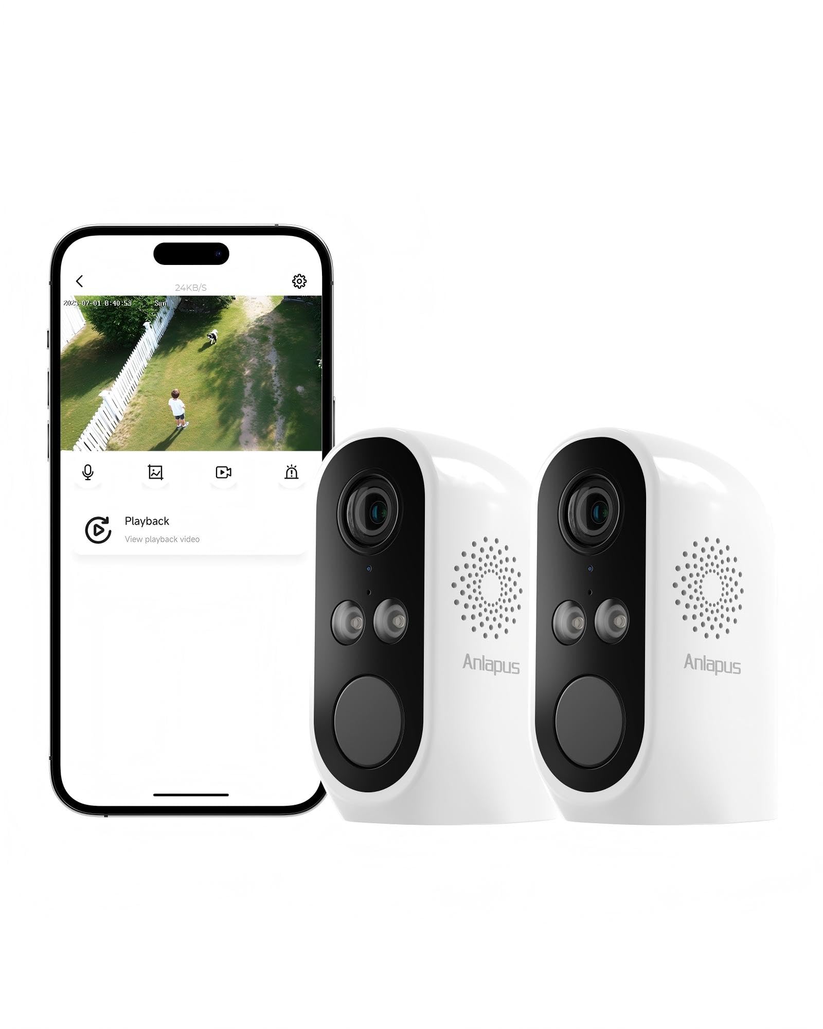 Anlapus 3MP 2K WiFi Security Camera Outdoor Indoor, 2 x WiFi6 & 2.4GHz Plug-in Cameras for Home Security, Color Night Vision, Human Vehicle Detection, Light Siren Alarm, 24/7 Recording, Easy Install