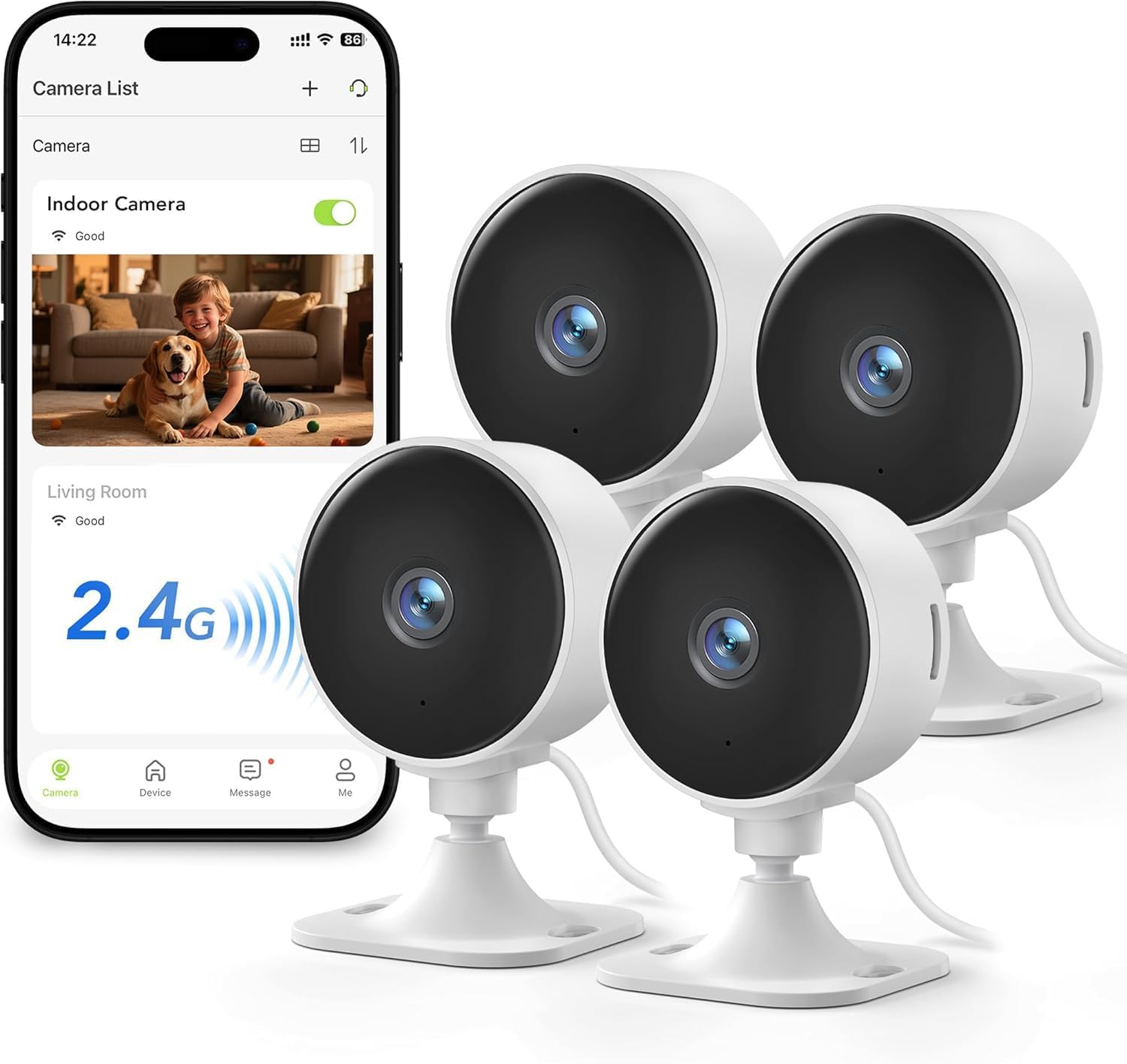 GNCC 2.4GHz Indoor Security Camera, 1080P Home Camera for Pet Monitoring, Motion Detection, Two-Way Audio, IR Night Vision, Easy Install, Cloud Storage Subscription Required, No 5GHz Support(2-Pack)