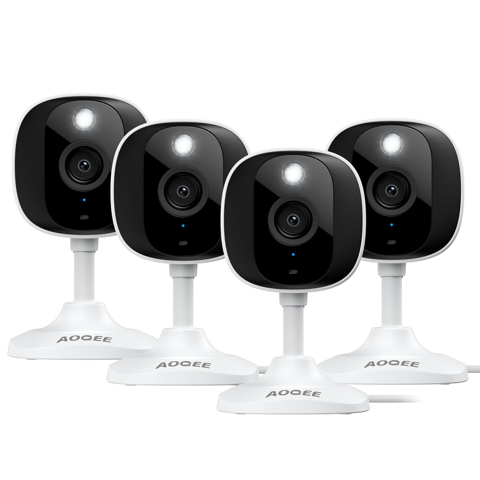AOQEE 2K Cameras for Home Security-Outdoor/Indoor Camera for Dog/Cat/Pet/Nanny/Baby/Elderly, Color Night Vision, White Light, Siren, 24/7 SD Recordings, Works with Alexa, Plug in (C1-White-2pack-2.4G)