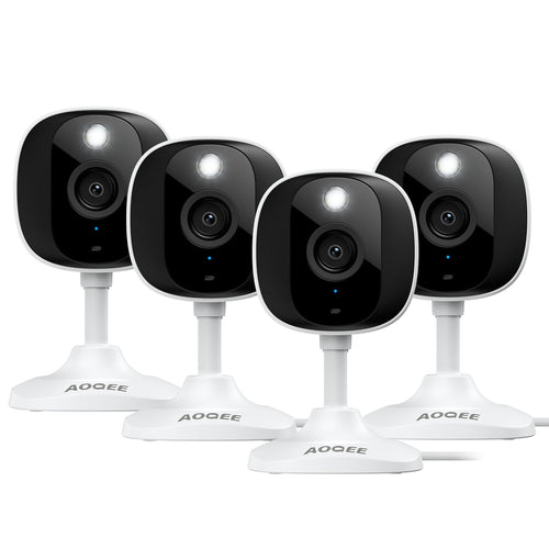 AOQEE 2K Cameras for Home Security-Outdoor/Indoor Camera for Dog/Cat/Pet/Nanny/Baby/Elderly, Color Night Vision, White Light, Siren, 24/7 SD Recordings, Works with Alexa, Plug in (C1-White-2pack-2.4G)