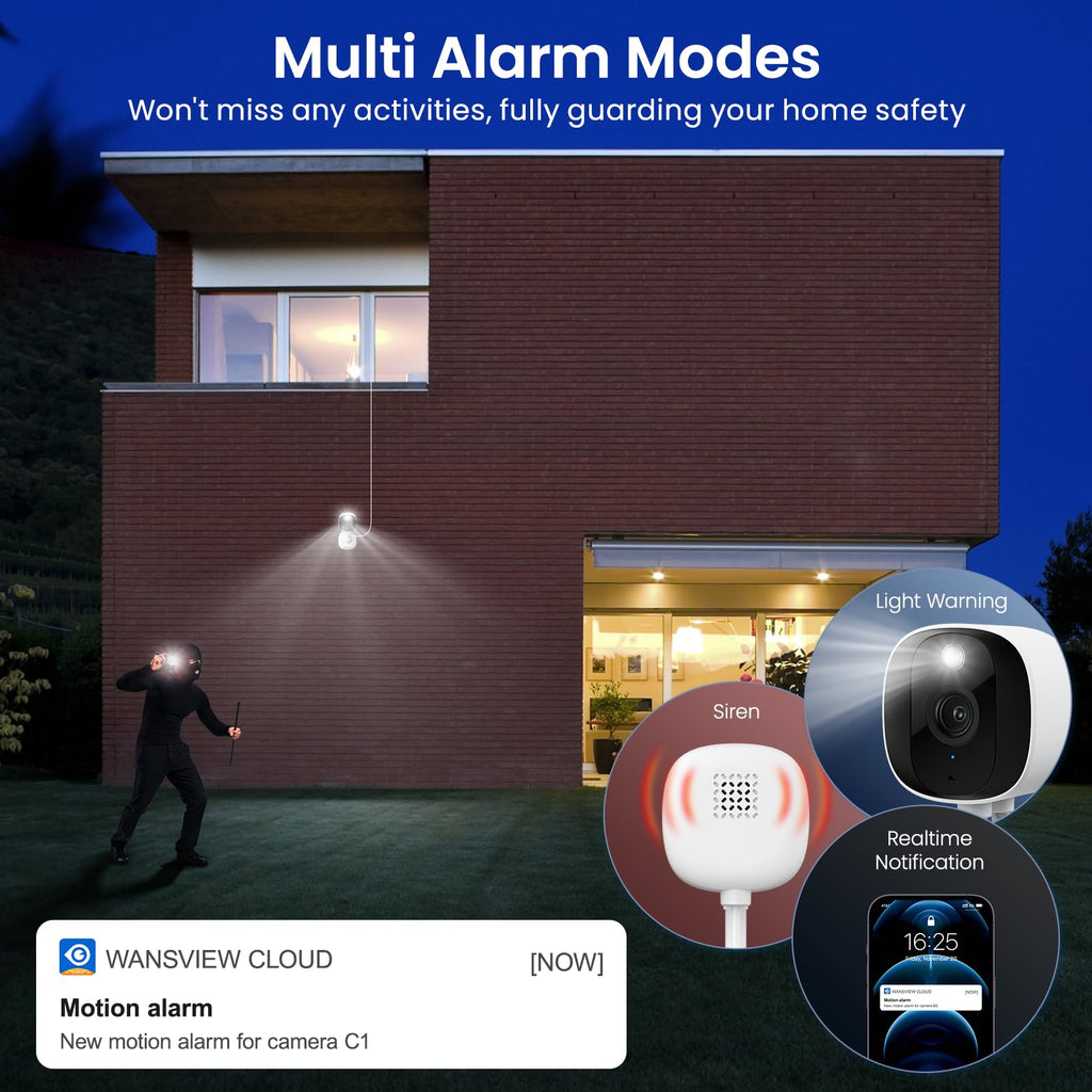 AOQEE 2K Cameras for Home Security-Outdoor/Indoor Camera for Dog/Cat/Pet/Nanny/Baby/Elderly, Color Night Vision, White Light, Siren, 24/7 SD Recordings, Works with Alexa, Plug in (C1-White-2pack-2.4G)