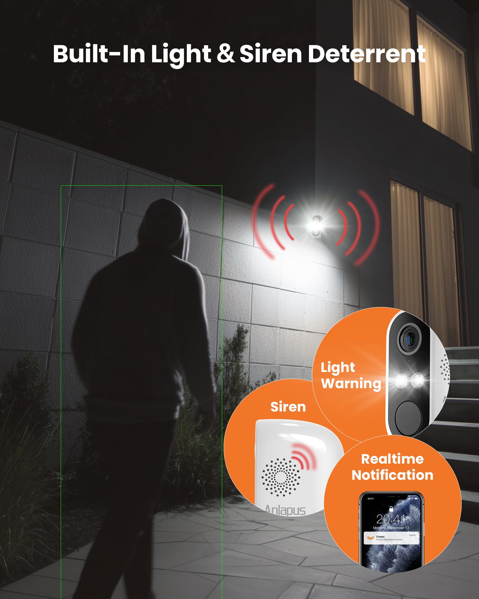 Anlapus 3MP 2K WiFi Security Camera Outdoor Indoor, 2 x WiFi6 & 2.4GHz Plug-in Cameras for Home Security, Color Night Vision, Human Vehicle Detection, Light Siren Alarm, 24/7 Recording, Easy Install