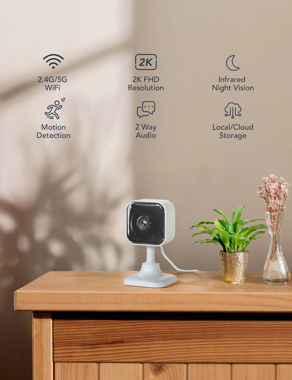 GNCC 2K Indoor Cameras for Home Security with Phone App, 2.4G/5G Mini Pet Cam w/Human/Motion/Sound Detection, Compatible with Alexa, Cloud Storage Optional, Fixed View, Plug-in, 2 Pack (Copy) (Copy) (Copy)