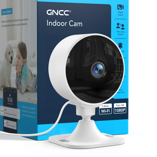 GNCC 2.4GHz Indoor Security Camera, 1080P Home Camera for Pet Monitoring, Motion Detection, Two-Way Audio, IR Night Vision, Easy Install, Cloud Storage Subscription Required, No 5GHz Support(2-Pack)