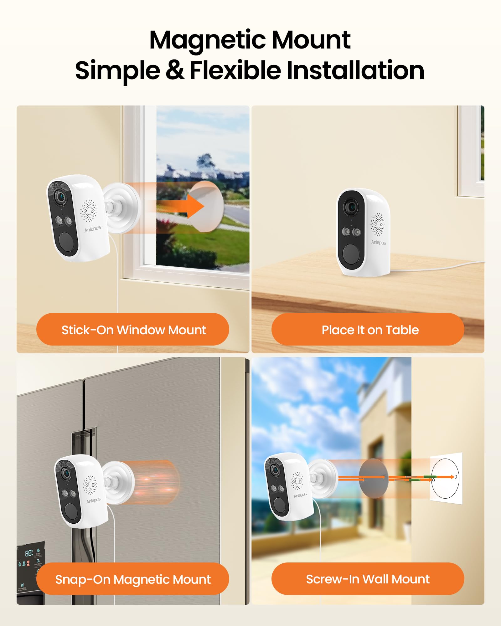 Anlapus 3MP 2K WiFi Security Camera Outdoor Indoor, 2 x WiFi6 & 2.4GHz Plug-in Cameras for Home Security, Color Night Vision, Human Vehicle Detection, Light Siren Alarm, 24/7 Recording, Easy Install