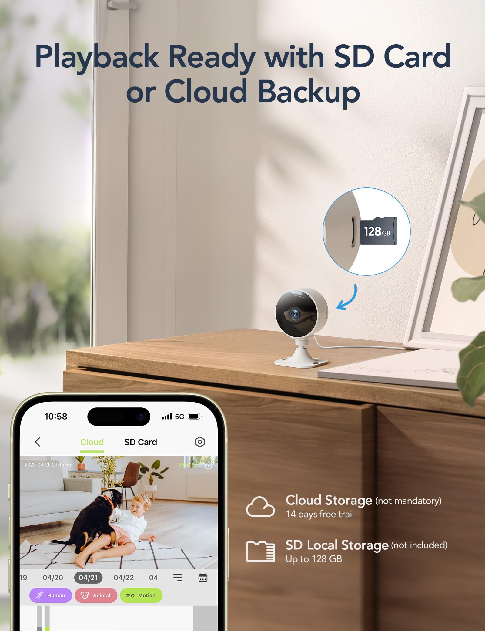 GNCC 2.4GHz Indoor Security Camera, 1080P Home Camera for Pet Monitoring, Motion Detection, Two-Way Audio, IR Night Vision, Easy Install, Cloud Storage Subscription Required, No 5GHz Support(2-Pack)