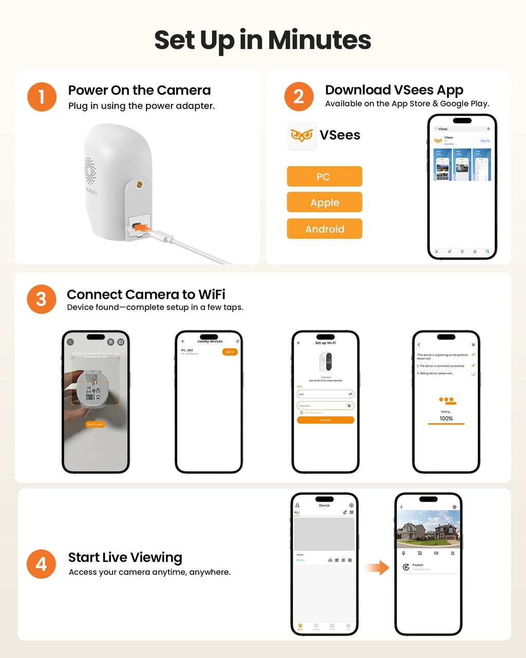 Anlapus 3MP 2K WiFi Security Camera Outdoor Indoor, 2 x WiFi6 & 2.4GHz Plug-in Cameras for Home Security, Color Night Vision, Human Vehicle Detection, Light Siren Alarm, 24/7 Recording, Easy Install