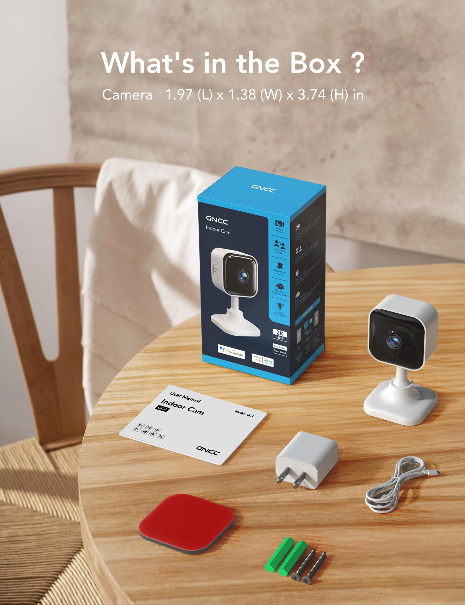 GNCC 2K Indoor Cameras for Home Security with Phone App, 2.4G/5G Mini Pet Cam w/Human/Motion/Sound Detection, Compatible with Alexa, Cloud Storage Optional, Fixed View, Plug-in, 2 Pack (Copy) (Copy) (Copy)
