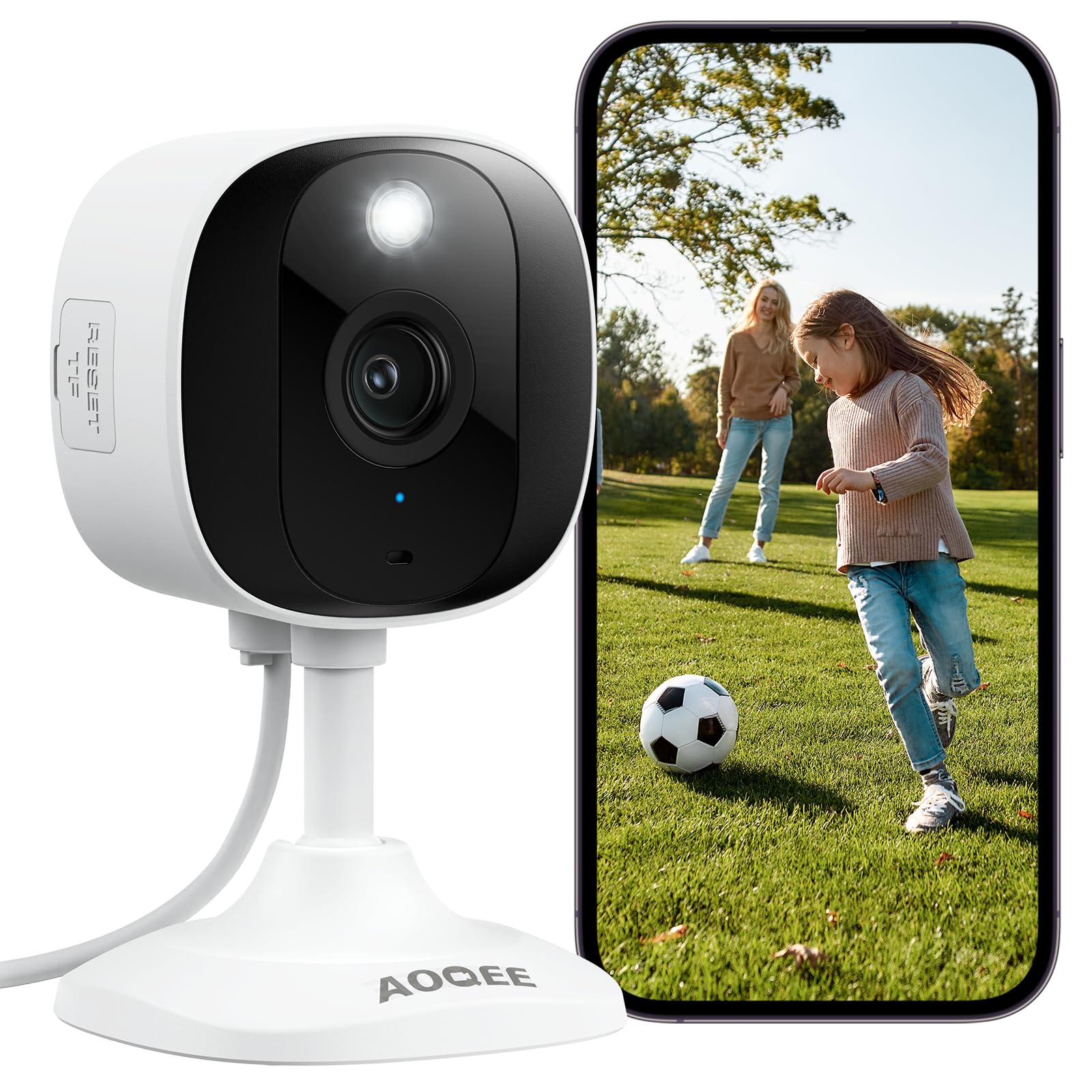 AOQEE 2K Cameras for Home Security-Outdoor/Indoor Camera for Dog/Cat/Pet/Nanny/Baby/Elderly, Color Night Vision, White Light, Siren, 24/7 SD Recordings, Works with Alexa, Plug in (C1-White-2pack-2.4G)