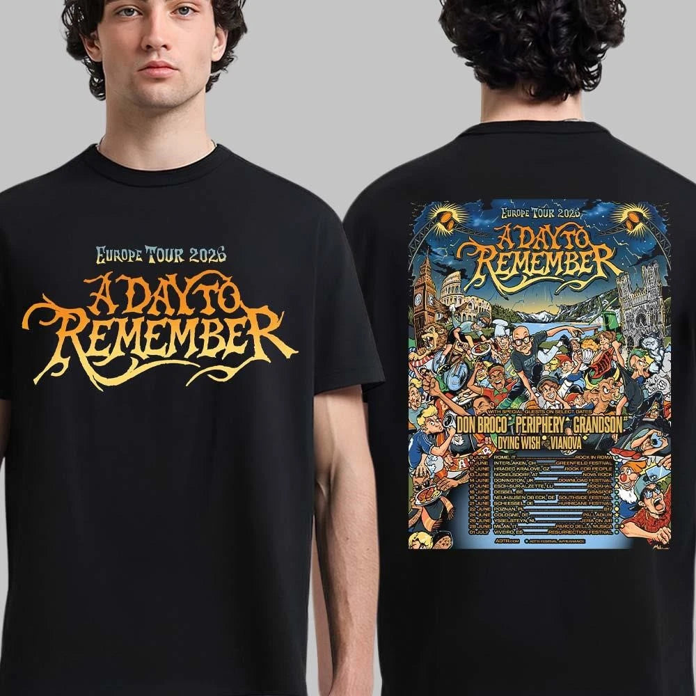 A Day To Remember Europe Tour 2026 Schedule Dates Two Sided T Shirt