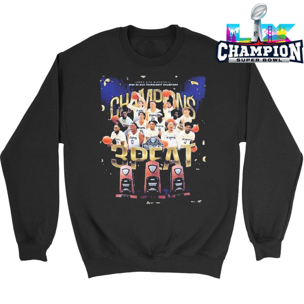 Akron Zips Men’s Basketball 2025 2026 Mac Tournament Champions 3 Peat In A Row Shirt