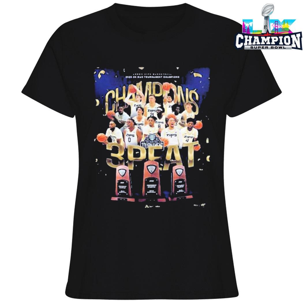 Akron Zips Men’s Basketball 2025 2026 Mac Tournament Champions 3 Peat In A Row Shirt