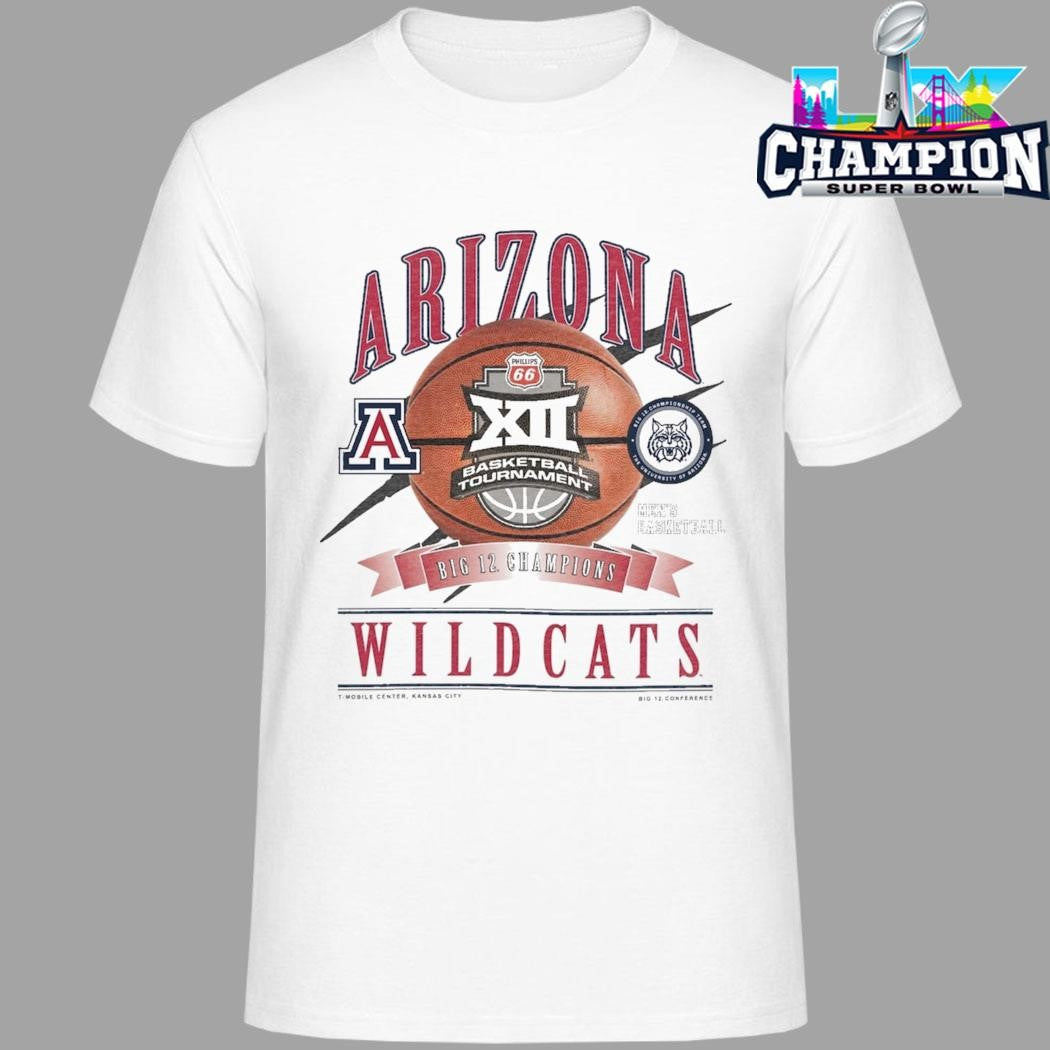 Arizona Wildcats Men’s Basketball Philips 66 2026 Big 12 Tournament Champions New Era Shirt