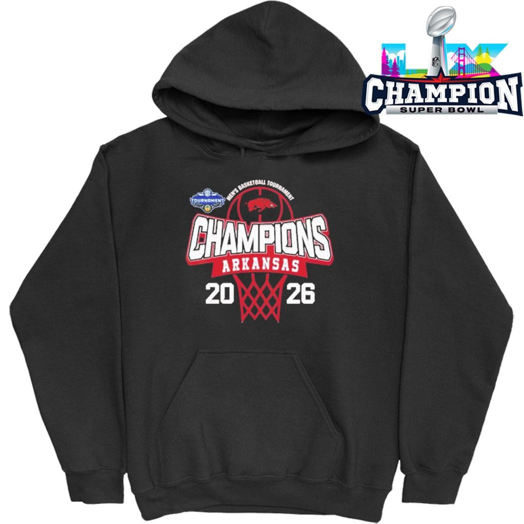 Arkansas Razorbacks 2026 Sec Men’s Basketball Tournament Champions Logo Mascot Shirt