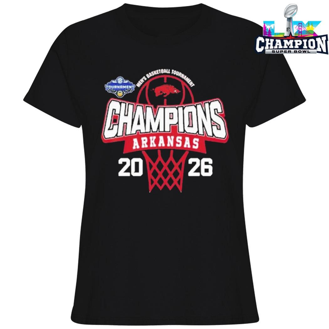 Arkansas Razorbacks 2026 Sec Men’s Basketball Tournament Champions Logo Mascot Shirt