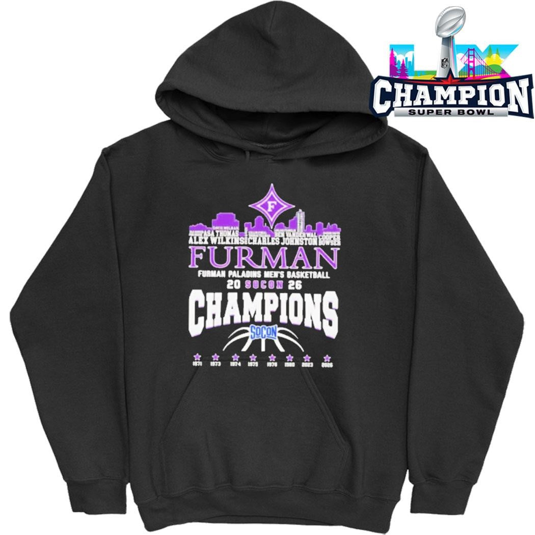 Furman Paladins Champions 2026 Socon Men’s Basketball 8x City Skyline Shirt