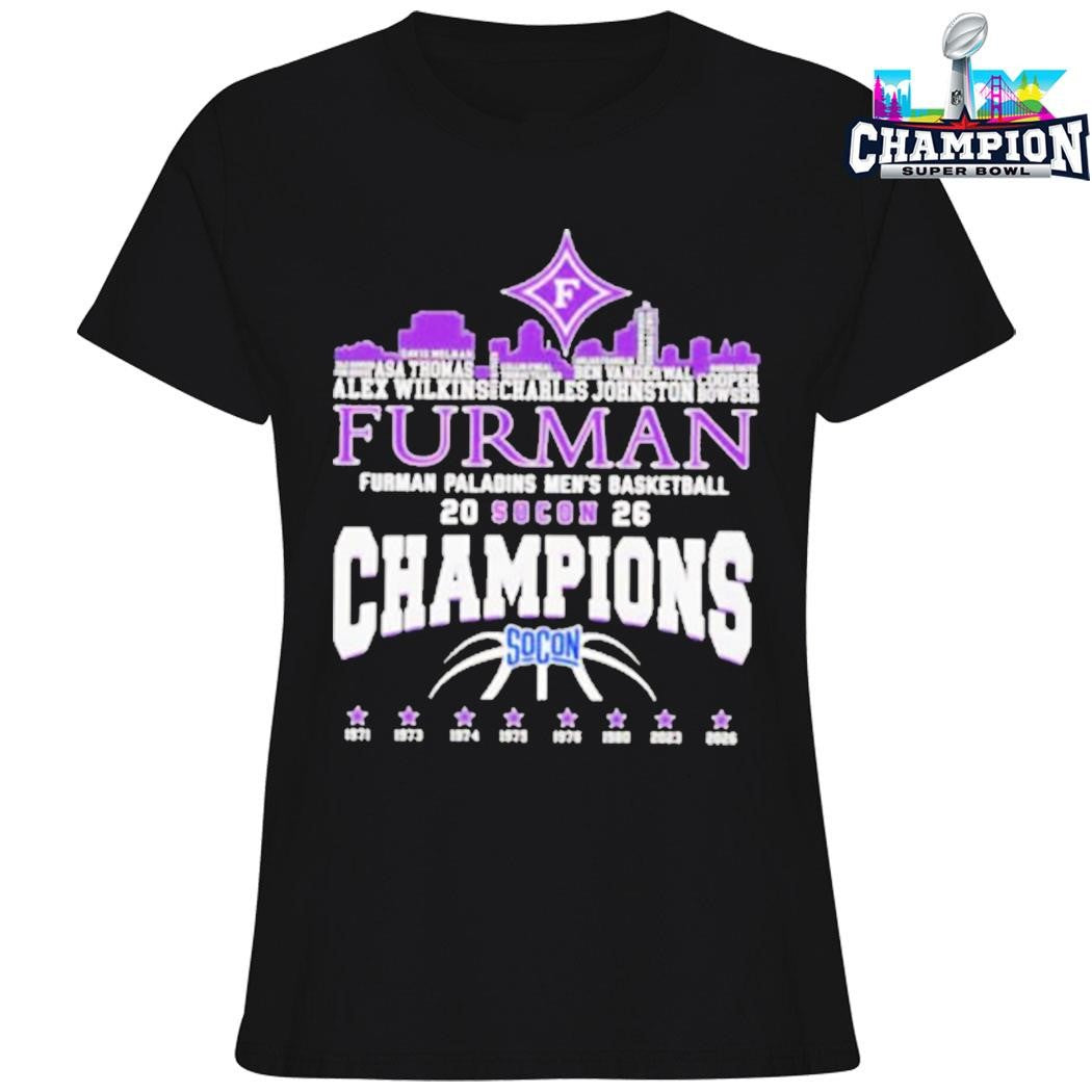 Furman Paladins Champions 2026 Socon Men’s Basketball 8x City Skyline Shirt