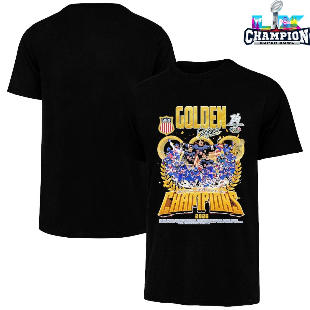Golden 2026 US Olympic Women’s Ice Hockey Team Champions 2026 Milano Cortina T-shirts