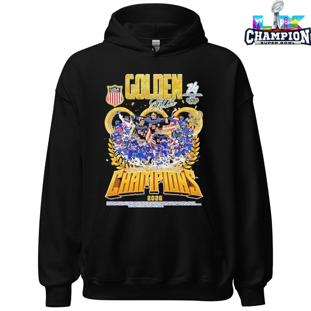 Golden 2026 US Olympic Women’s Ice Hockey Team Champions 2026 Milano Cortina T-shirts