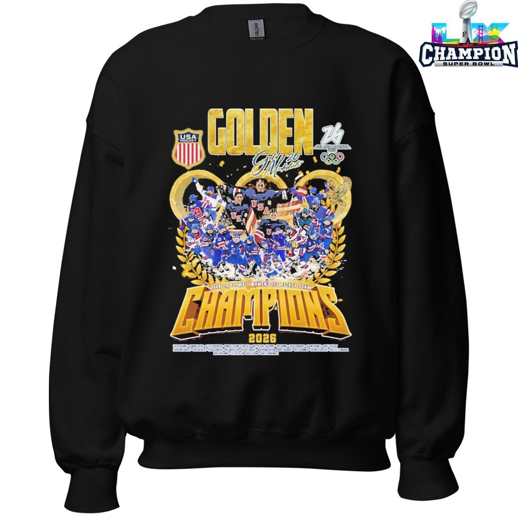 Golden 2026 US Olympic Women’s Ice Hockey Team Champions 2026 Milano Cortina T-shirts