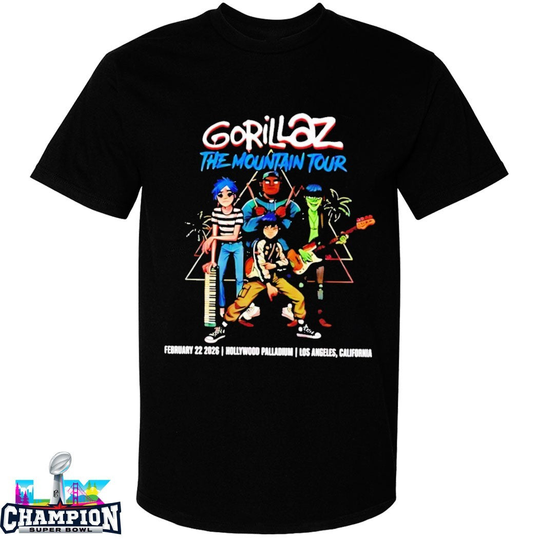 Gorillaz The Mountain Tour 2026 Show At Hollywood Palladium Los Angeles On February 22 T-shirts