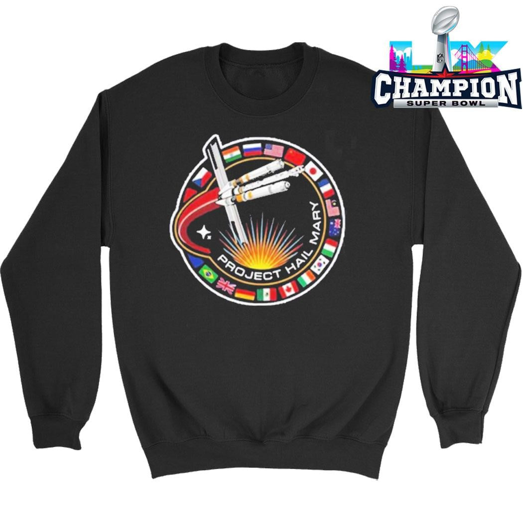 Hail Mary Spaceship With Nation Flags Mission Patch Shirt