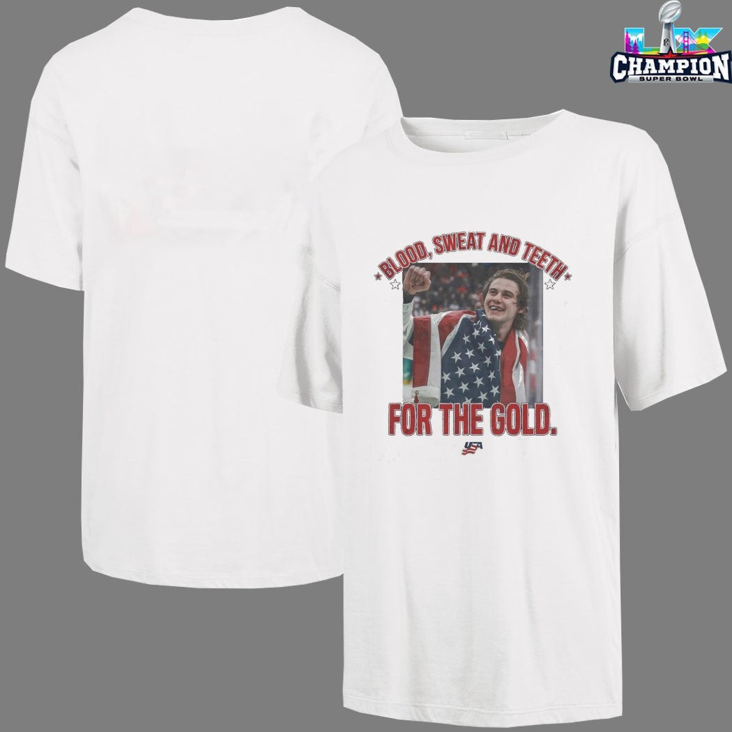 Jack Hughes Blood Sweat And Teeth For The Gold USA 2026 Hockey Champions T-shirts
