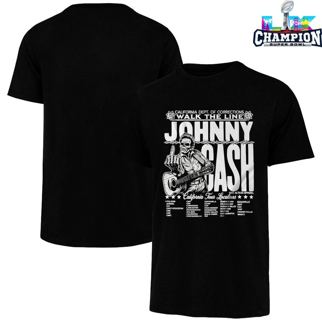 Johnny Cash X California Dept Of Corrections Walk The Line Tour Middle Finger Guitar T-shirts