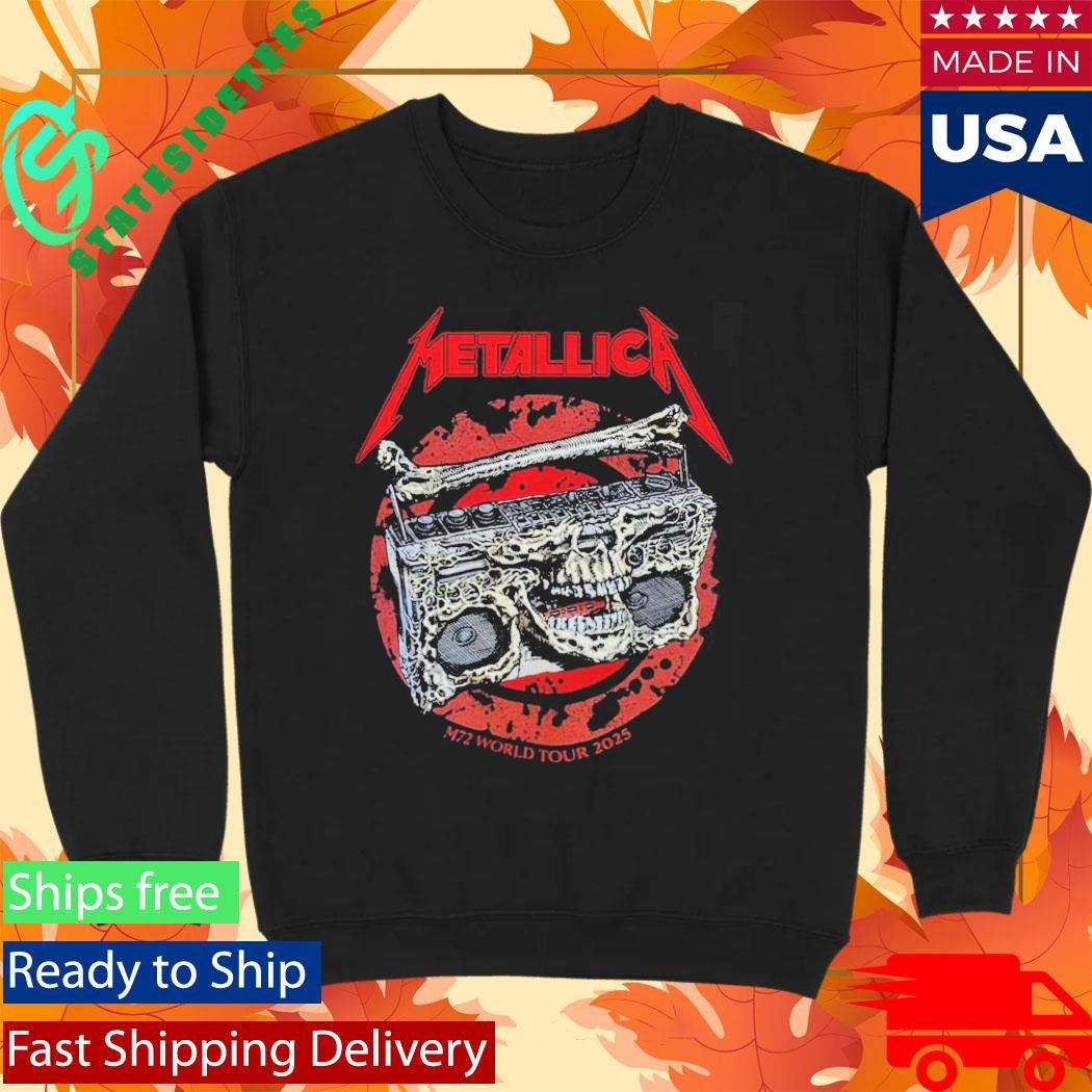 Metallica M72 Adelaide Australia 2025 Venue Tee At Adelaide Oval On November 5 2025 Skeleton Boombox From Hell Two Sided Shirt