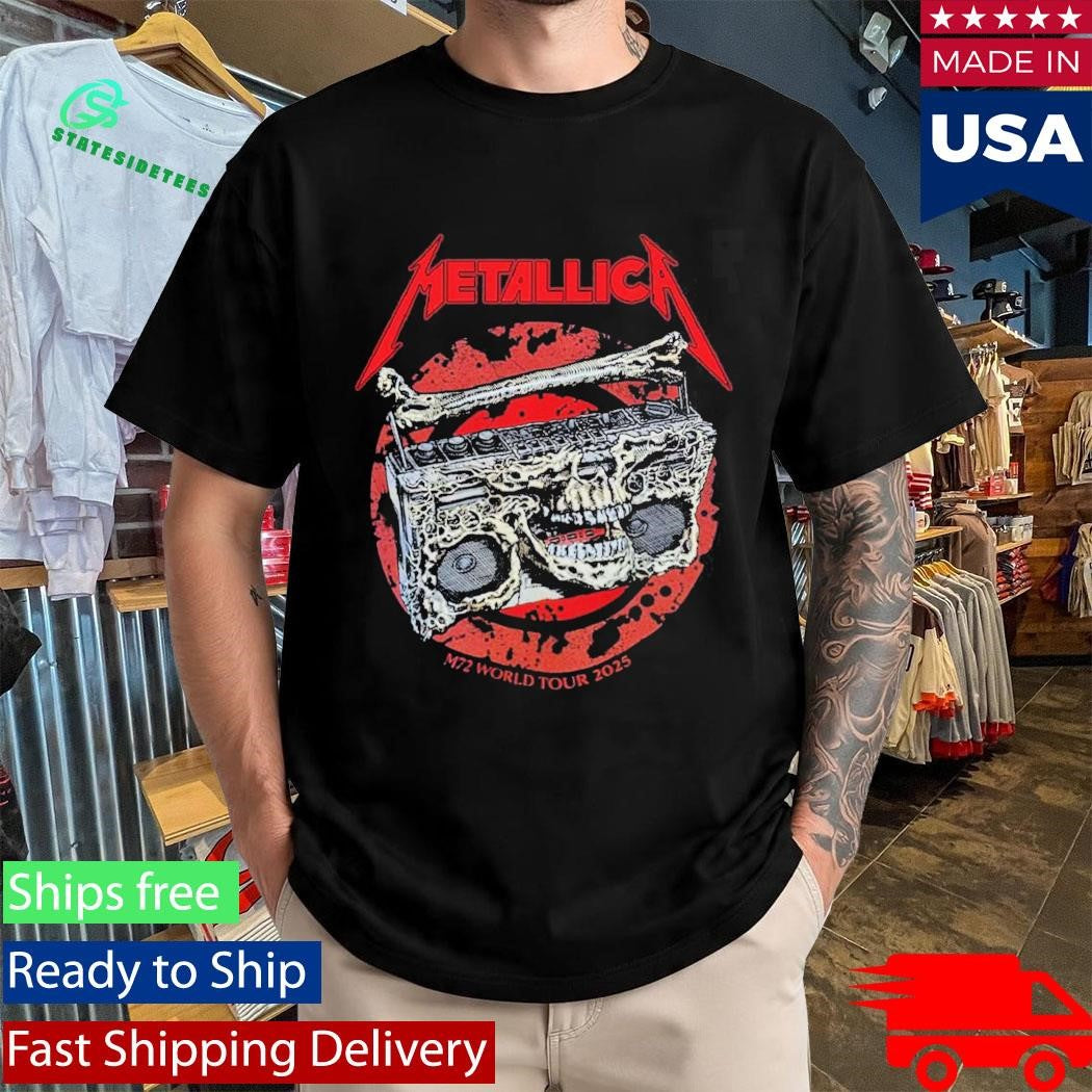 Metallica M72 Adelaide Australia 2025 Venue Tee At Adelaide Oval On November 5 2025 Skeleton Boombox From Hell Two Sided Shirt