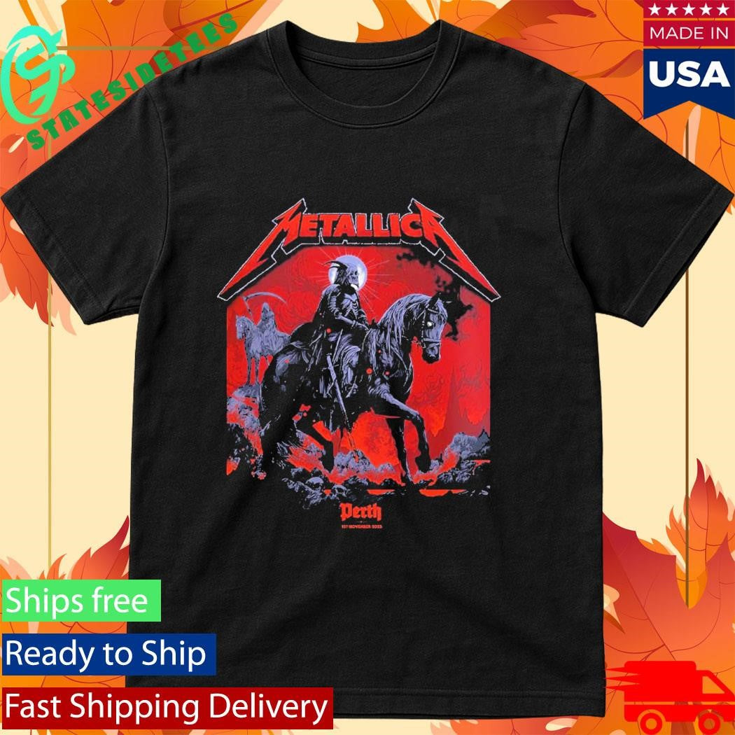 Metallica M72 Perth 2025 Pop Up Shop Event Tee By Ken Taylor For Australia At Optus Stadium On 1st November 2025 The Skeleton Knight Two Sided Shirt