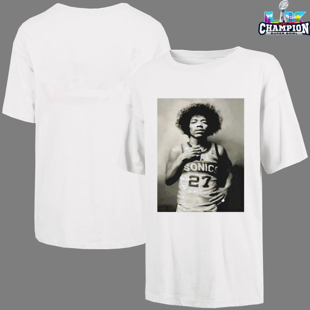 Mitch Johnson With Jimi Hendrix Wear Jersey Seattle Supersonics T-Shirts