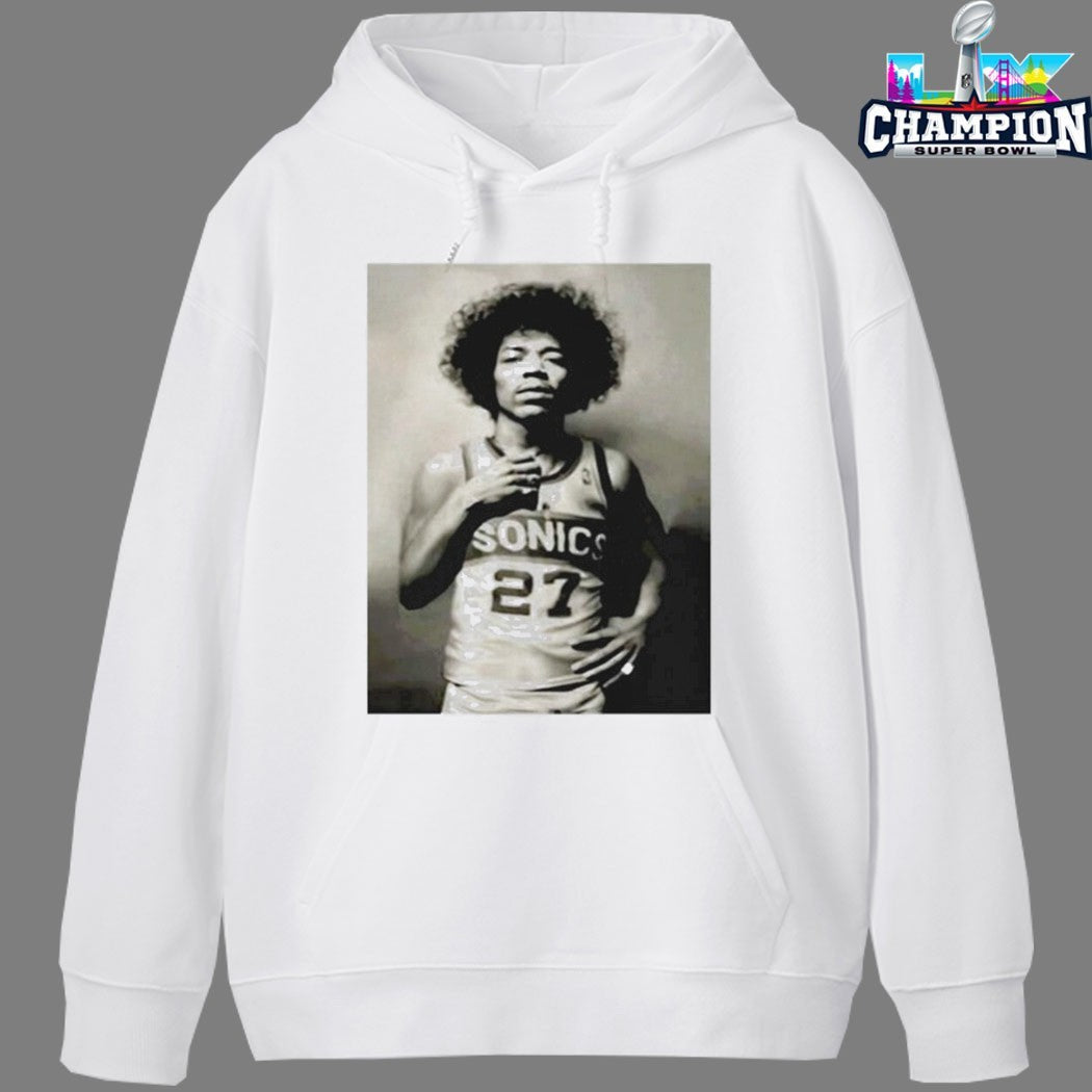 Mitch Johnson With Jimi Hendrix Wear Jersey Seattle Supersonics T-Shirts