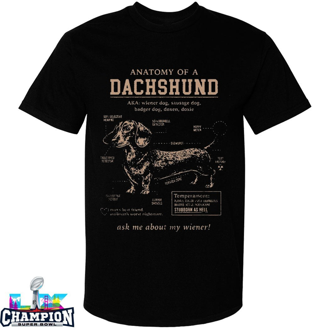 Official Anatomy Of A Dachshund Ask Me About My Wiener Temperament Schematic T-shirts