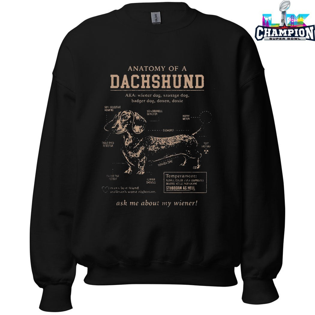 Official Anatomy Of A Dachshund Ask Me About My Wiener Temperament Schematic T-shirts