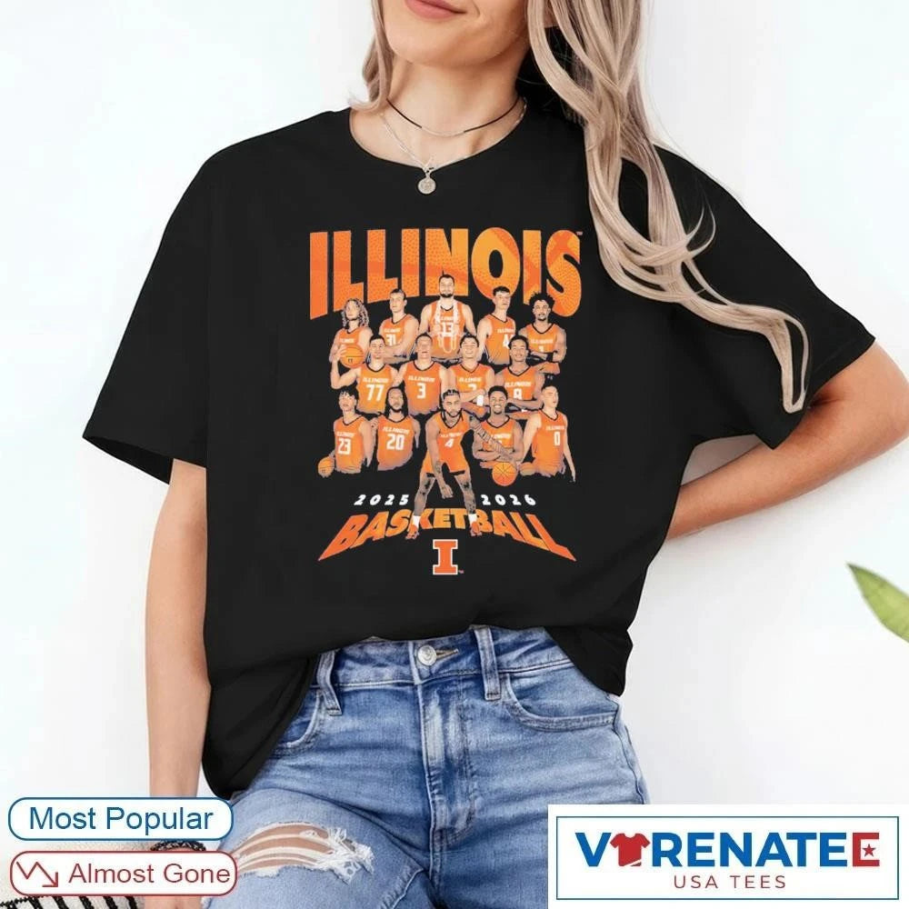 Official Illinois Fighting Illini Men’s Basketball 2025-26 NIL Roster T-Shirt