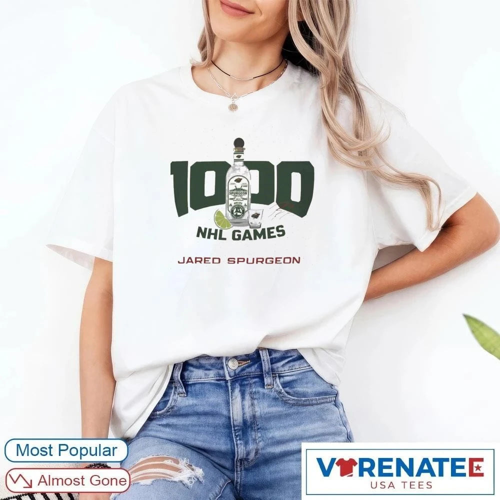 Official Jared Spurgeon 1000 NHL Games Minnesota Wild Hockey T-Shirt