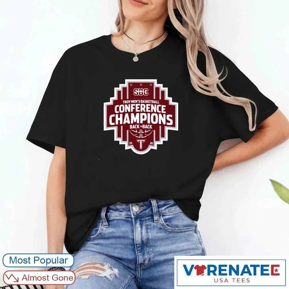 Official Troy Trojans Men’s Basketball Conference Champions 2026 Back To Back SBC Logo T-Shirt For Fans