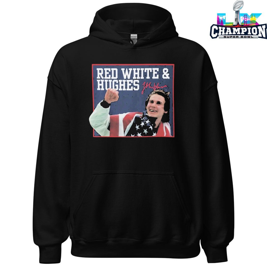 Red White And Jack Hughes Toothless Smile USA Hockey Champions 2026 T-Shirts