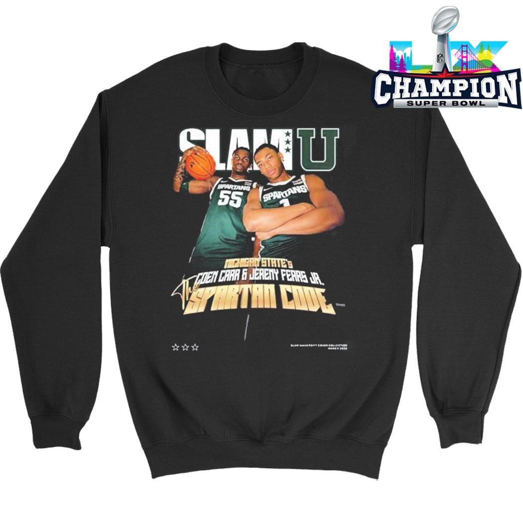 Slamu Michigan State Spartans Coen Carr And Jeremy Fears Jr The Spartan Code Magazine Shirt
