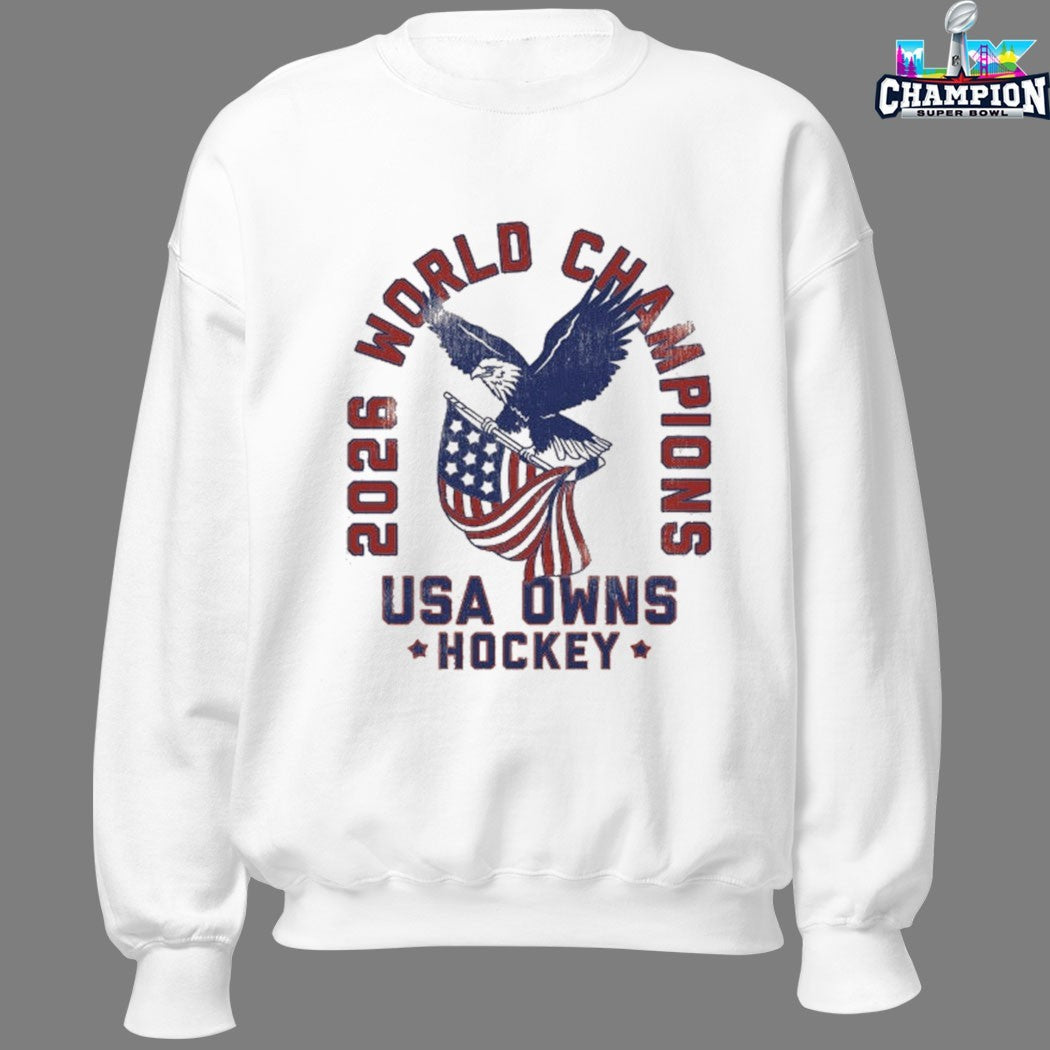 USA Owns Hockey World Champions 2026 Eagle American Flag T-shirts