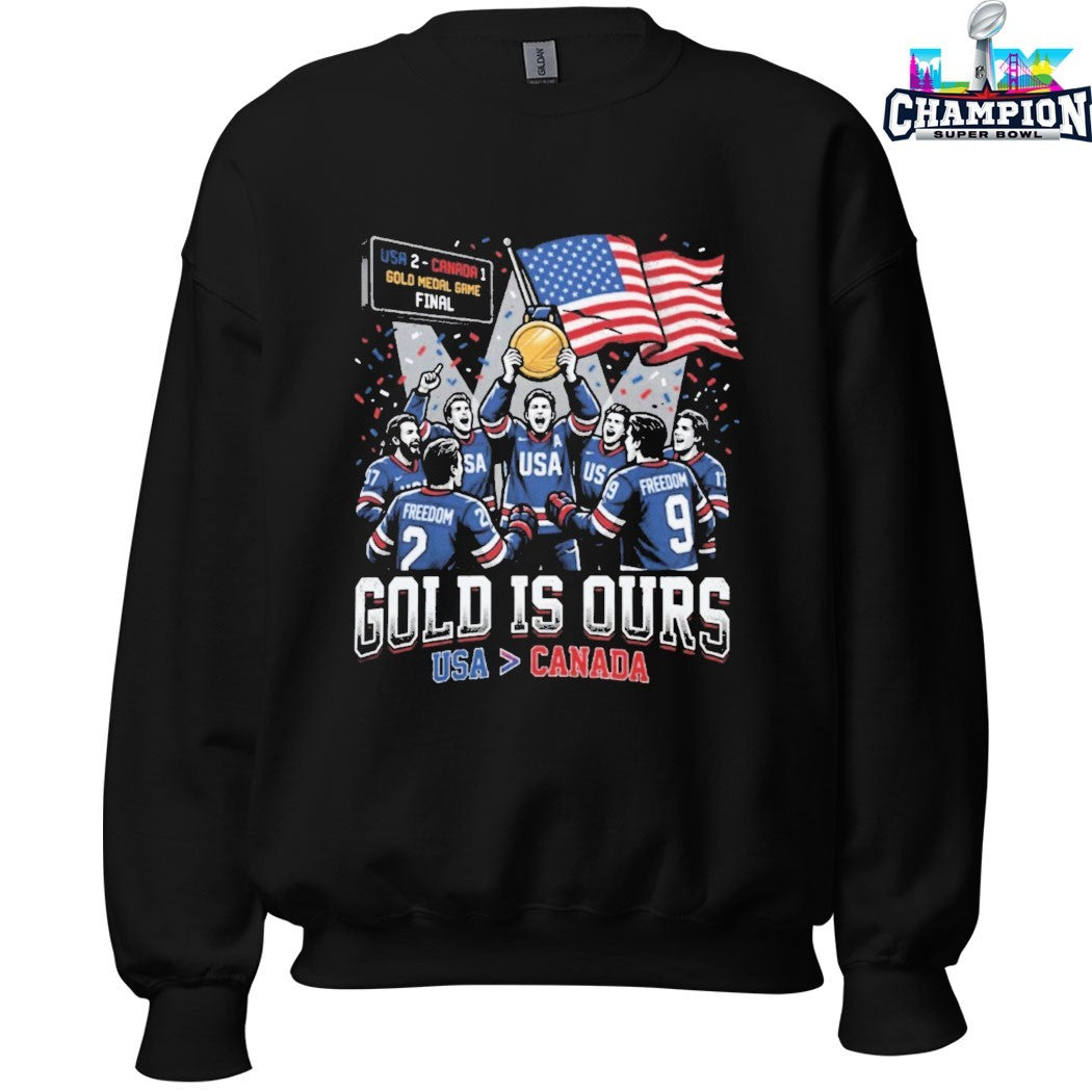 USA Victory Canada Final Gold Is Ours Hockey Olympics 2026 Flag T-Shirts