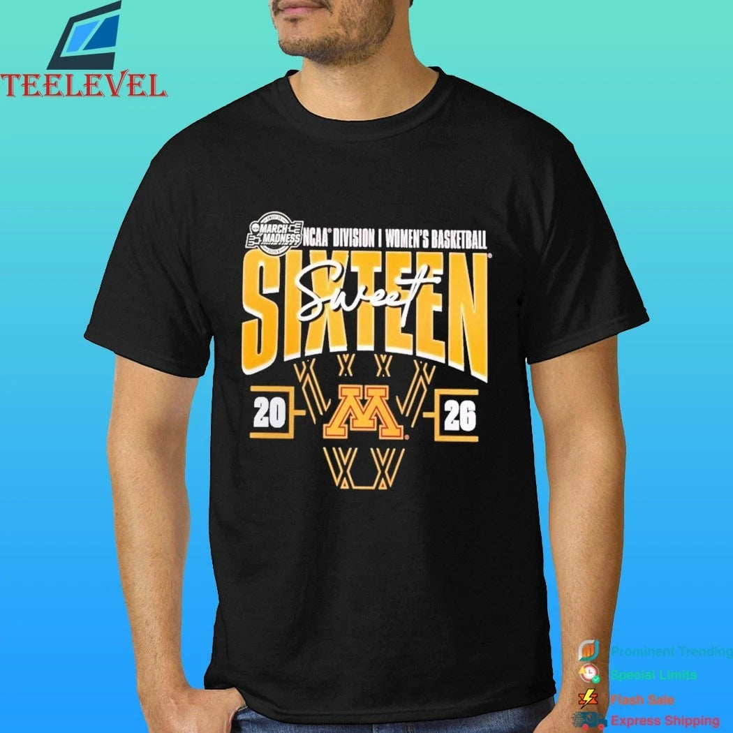 Minnesota Golden Gophers 2026 Ncaa Women’s Basketball Tournament March Madness Sweet 16 Court Shot Shirt