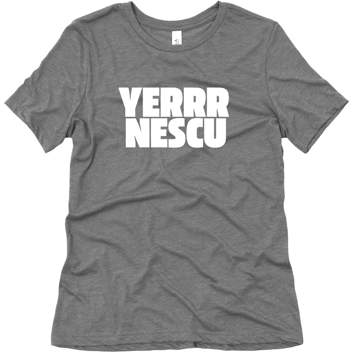 Yerrr Nescu White Text Womens Triblend Tee