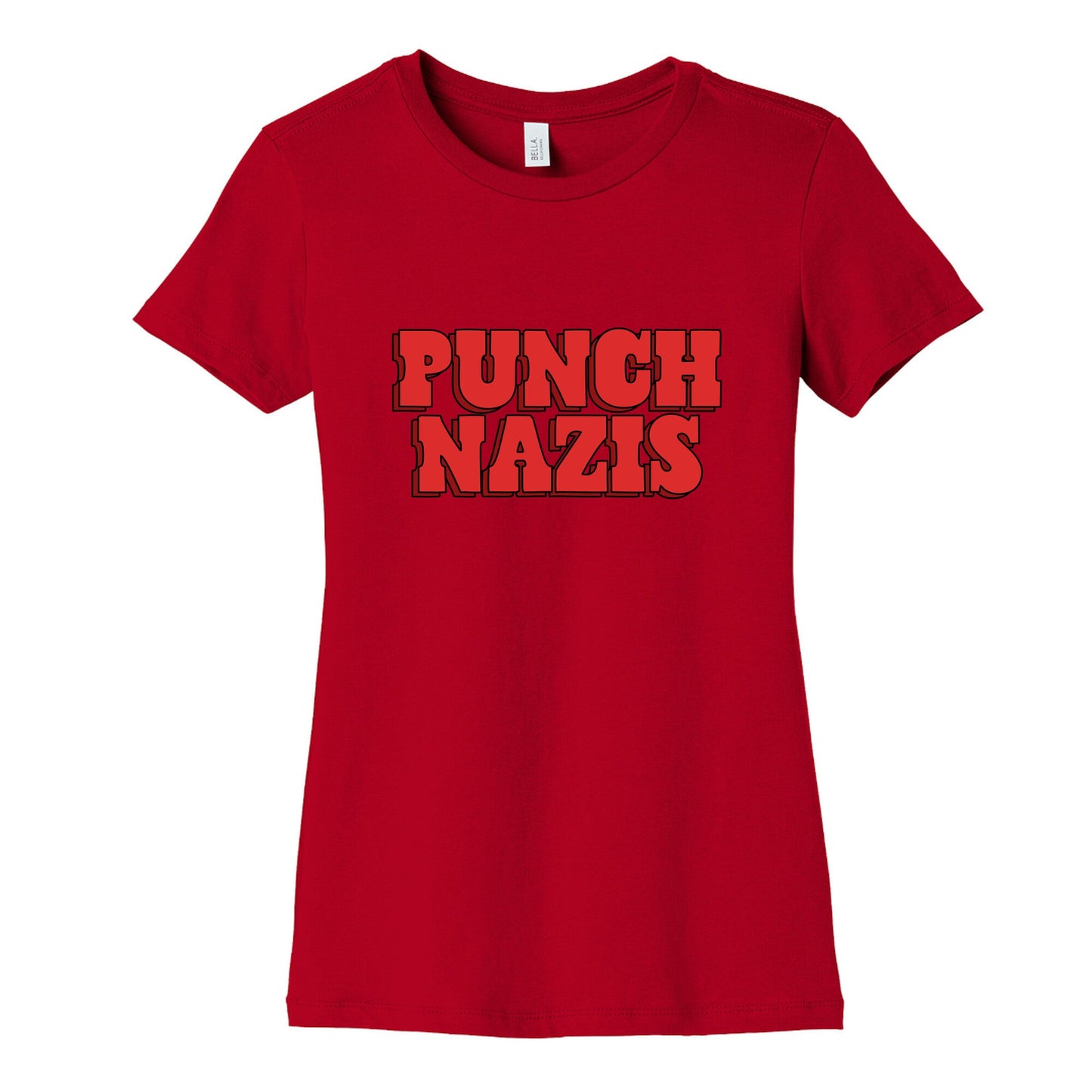 Punch Nazis Red Text Womens Cotton Tee